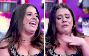 Tati Machado chora ao voltar ao palco do ‘Domingão’