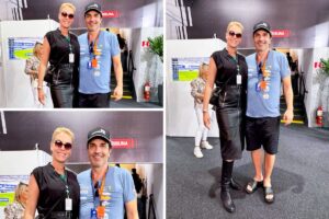 Ana Hickmann e Edu Guedes chamam a atenção em Interlagos