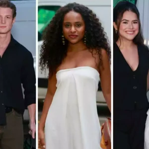 fotomontagm de pedro noves, duda santos e maisa silva com klara castanho em encontro do elenco de garota do momento