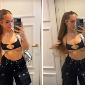 Mel Maia de top e calça preta