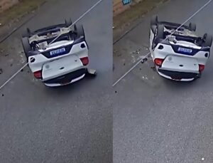 Carro cai de alça de acesso à avenida e despenca 5 metros; VEJA VÍDEO