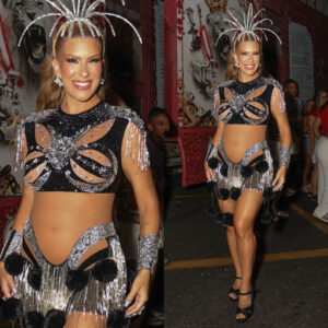 Lexa aposta em fantasia extravagante para seu primeiro ensaio técnico com a Dragões da Real