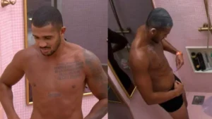 Matheus Moreira se descuida e mostra parte íntima durante o banho no BBB 26
