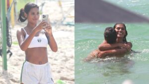 Pocah curte praia em clima de romance