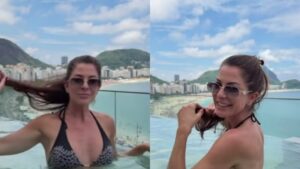 Ana Paula Padrão esbanja beleza natural ao curtir o dia na piscina