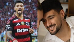 Filho de Arrascaeta, do Flamengo, rouba a cena em foto inédita com os pais: ‘Tá crescendo’