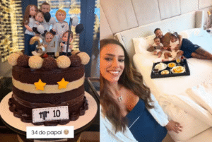 Neymar ganha bolo de Bruna Biancardi com homenagem aos filhos e encanta a web