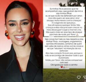 Bruna Biancardi lamenta ataques às filhas: Ultrapassa qualquer limite