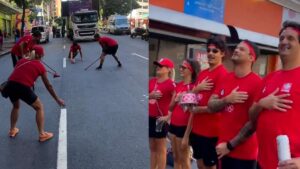 ‘Brasil é o país do Curling’: foliões entram no clima dos Jogos de Inverno com fantasia no carnaval