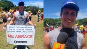 Influencer conhecido como ‘Anjo do Abraço’ explica como surgiu ideia durante bloco em SP