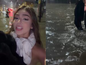 Melody fica presa em enchente e tem que abandonar carro; VEJA VÍDEO