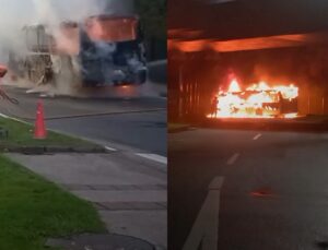 Passageiros fogem após ônibus pegar fogo e explodir; VEJA VÍDEO