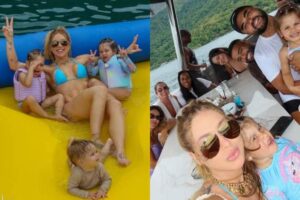 Virginia Fonseca compartilha passeio de barco com os filhos e a mãe de Vini Jr.