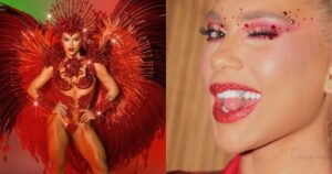 Virginia usa diamantes no dente para homenagear Vini Jr na avenida