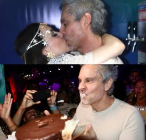 Alexandre Nero é surpreendido com bolo de aniversário em camarote na Sapucaí