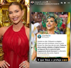 Mãe de Virginia Fonseca se manifesta no dia de estreia da filha no Carnaval: Deus a proteja