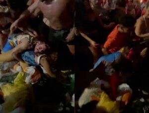 Foliões caem sobre ‘montanha’ de lixo em desfile de bloco; VEJA VÍDEO