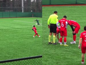 Bola atinge animal em cheio e interrompe partida de futebol; VEJA VÍDEO