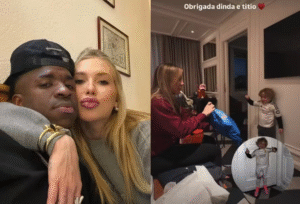 Afilhado de Virginia Fonseca e Zé Felipe ganha bola e chuteira personalizadas de Vini Jr.