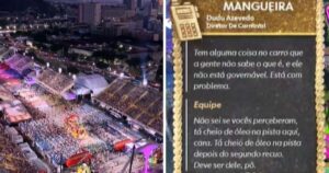 Mangueira reclama de óleo na pista e diz que carro ficou descontrolado