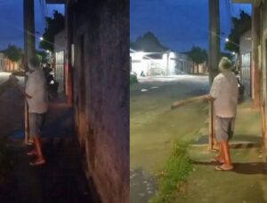 Moradores descobrem jeito perigoso para acender poste de iluminação pública; VEJA VÍDEO