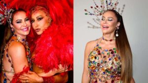 Sem desfilar neste ano, Paolla Oliveira mostra como aproveitou o 1º dia na Sapucaí