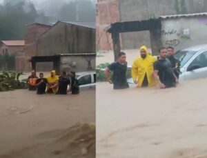 Cordão humano salva homem levado por enxurrada; veja VÍDEO