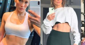 Jennifer Lopez, de 56 anos: ‘Assim que acordo, coloco minha roupa de ginástica. Antes eu treinava intensamente; agora treino de forma inteligente: 40 minutos de musculação para não perder massa muscular com a idade’