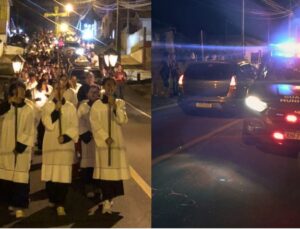 Fiéis em procissão quase são atropelados por motorista embriagado; VEJA VÍDEO