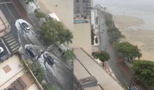 Chuva de 143 mm transforma avenida cartão-postal em ‘rio’ em Balneário Camboriú; VEJA VÍDEO!