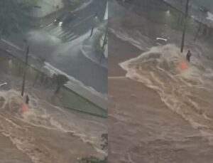 Homem é resgatado após ser arrastado por enxurrada durante chuva; VEJA VÍDEO