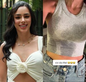Perrengue de mãe! Bruna Biancardi mostra blusa molhada e ri: Xixi da Mel