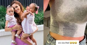 Bruna Biancardi compartilha perrengue de mãe e diverte seguidores com ‘xixi surpresa’