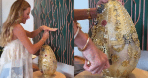 Ana Paula Siebert ignora críticas e corta ovo de R$ 20 mil durante almoço de Páscoa