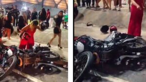 Mulher se enfurece e destrói moto após suposta traição em show; VEJA VÍDEO!