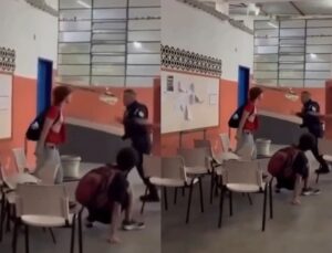 Policial militar agride estudantes em colégio estadual; VEJA VÍDEO