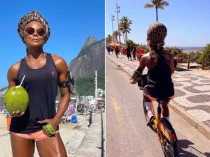 Adriana Bombom sofre queda de bicicleta e exibe machucados